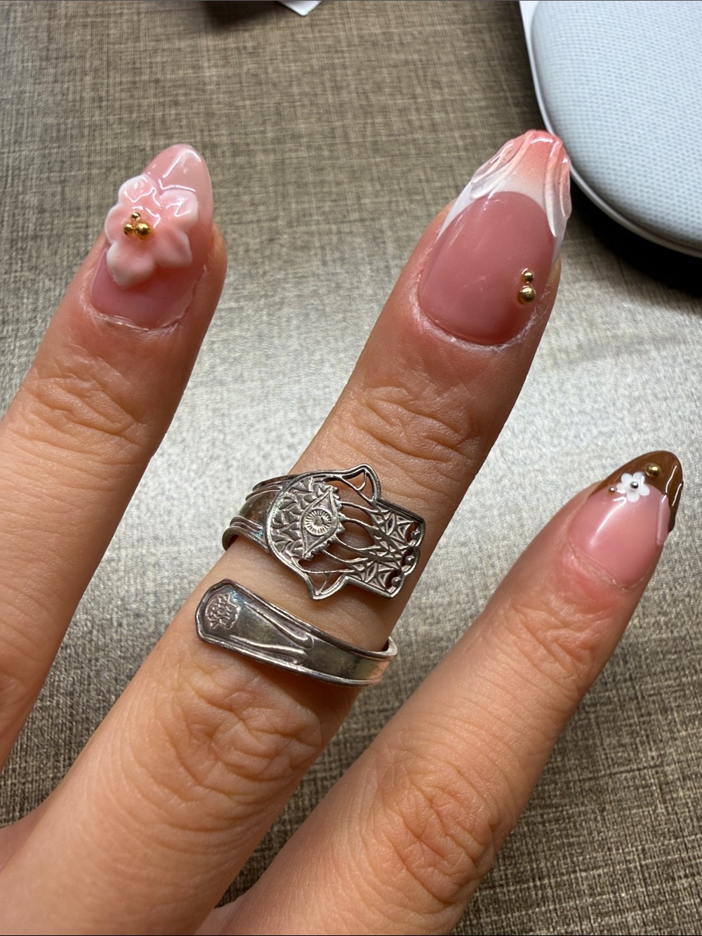 Sterling Silver Alex and ani hand of Fatima adjustable ring